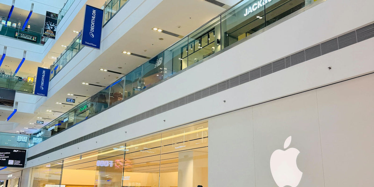 Modern branded phone retail storefront in a shopping mall
