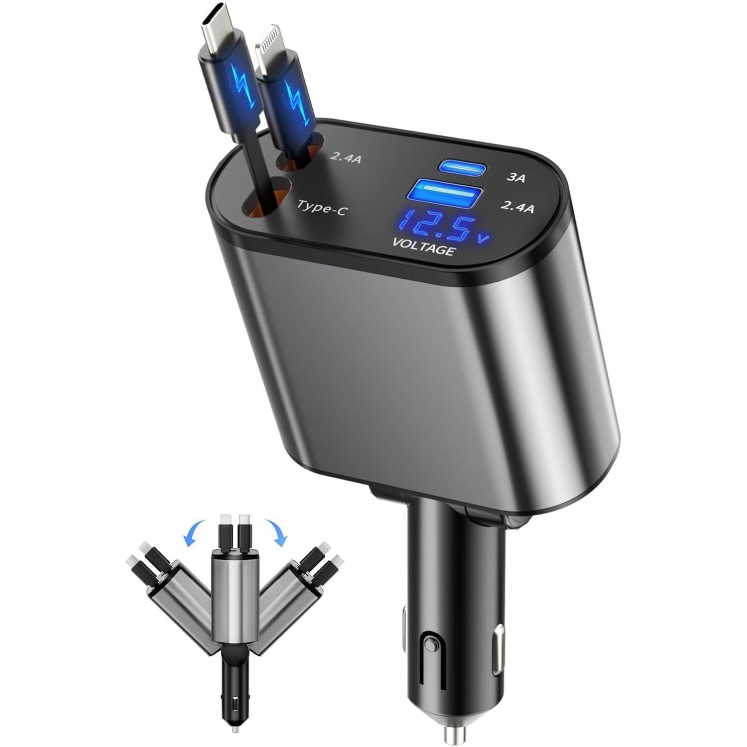 Retractable Car Charger 4 in 1 Adapter