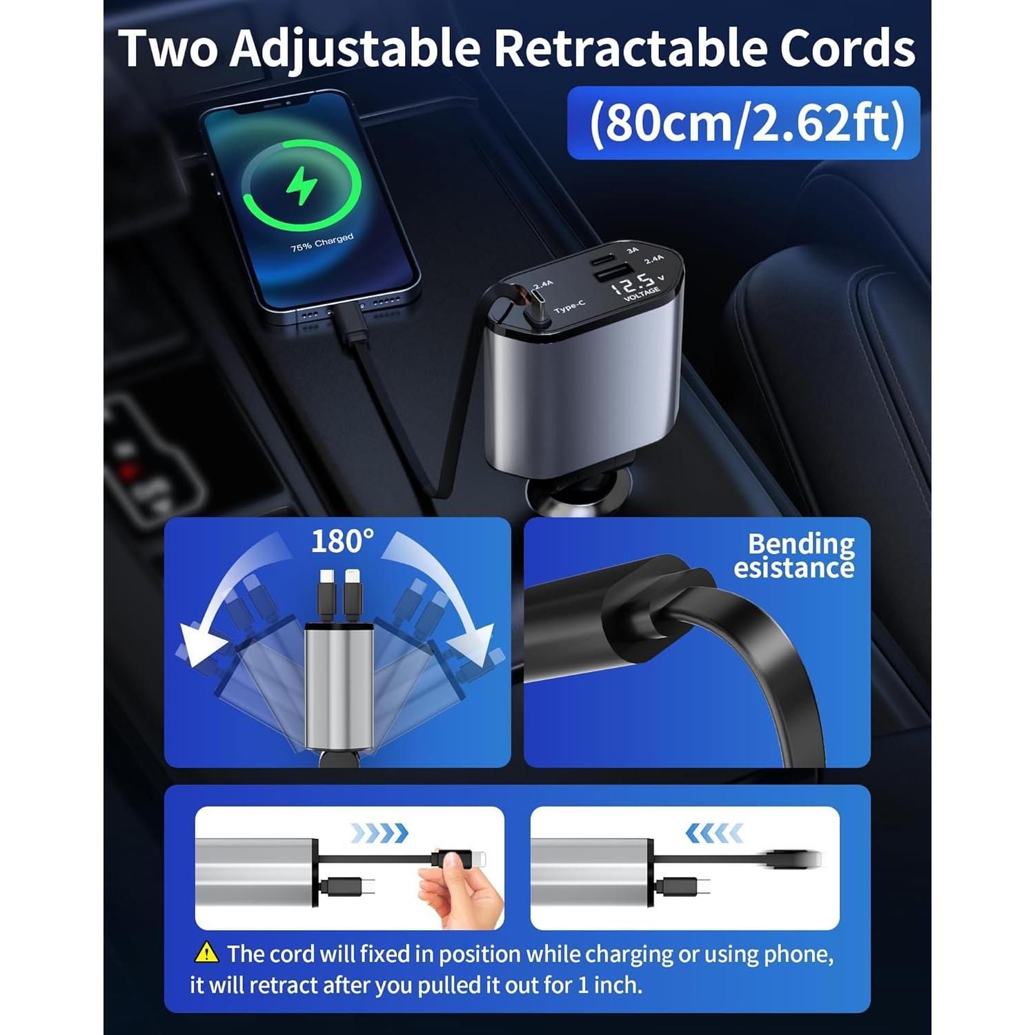 Retractable Car Charger 4 in 1 Adapter