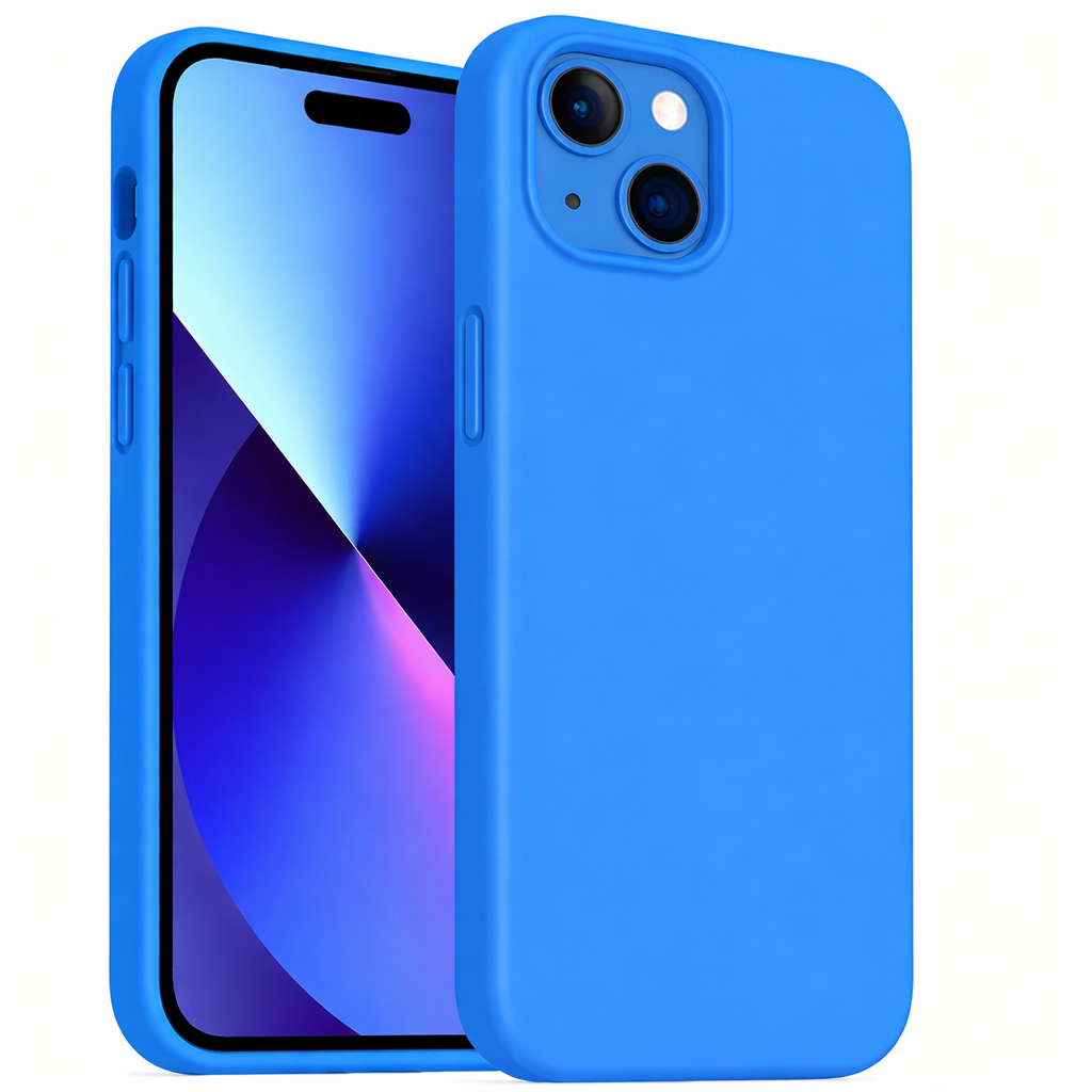 Blue silicone case for iPhone 15 / 14 / 13 / 16e / 17e