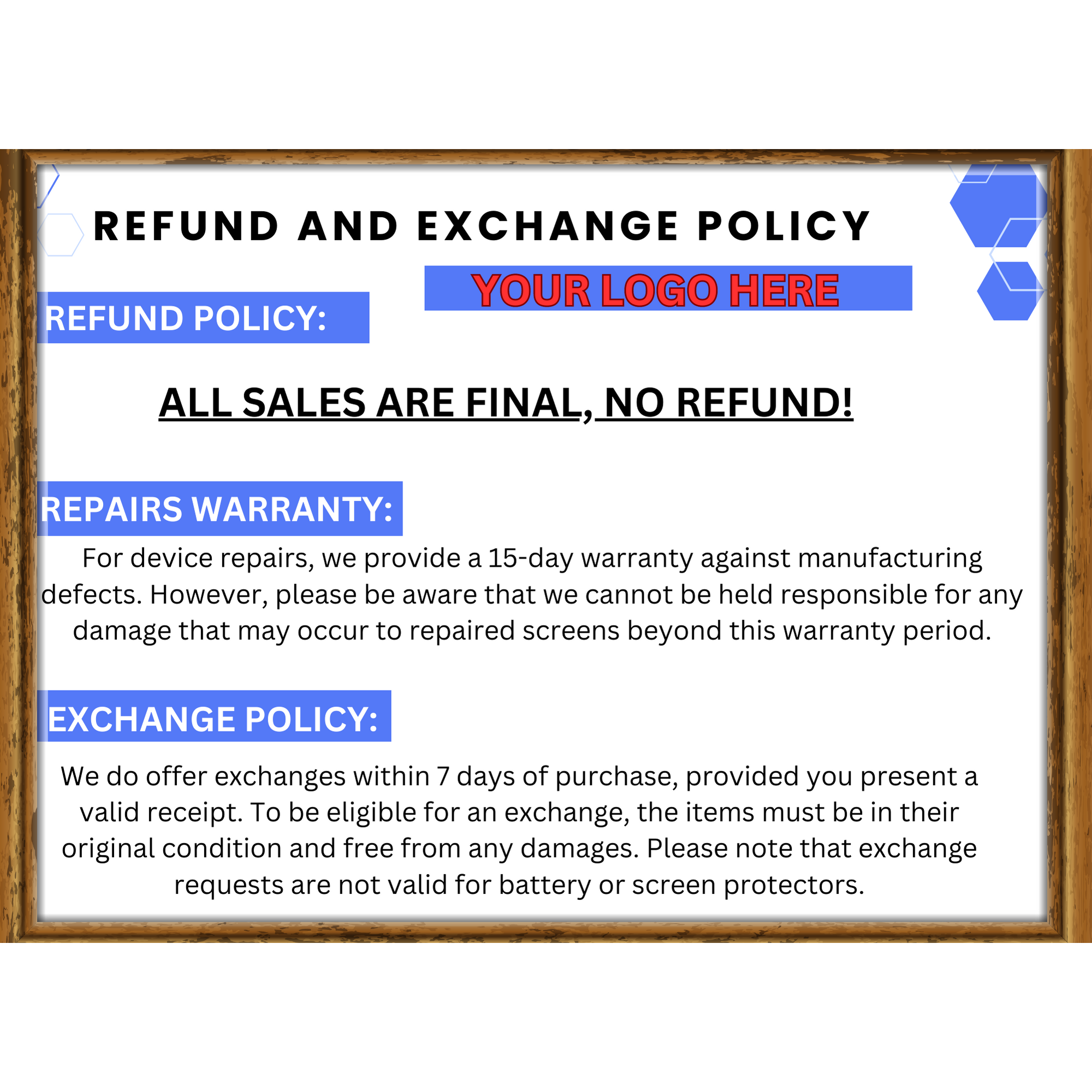 Refund/Exchange Policy Frame [8x11]